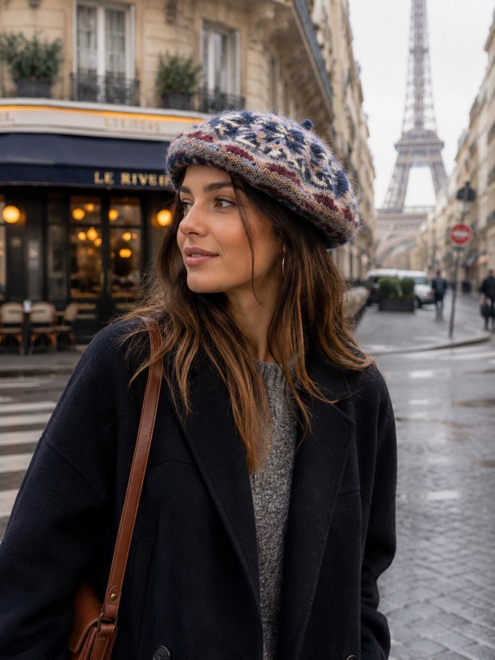 Aris Vintage 80's Fair Isle Knit Beret Hat.